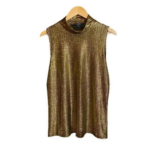 VGT ESPRESSO Women's Top Tank Gold Metallic Mock Neck Blouse Sleeveless L